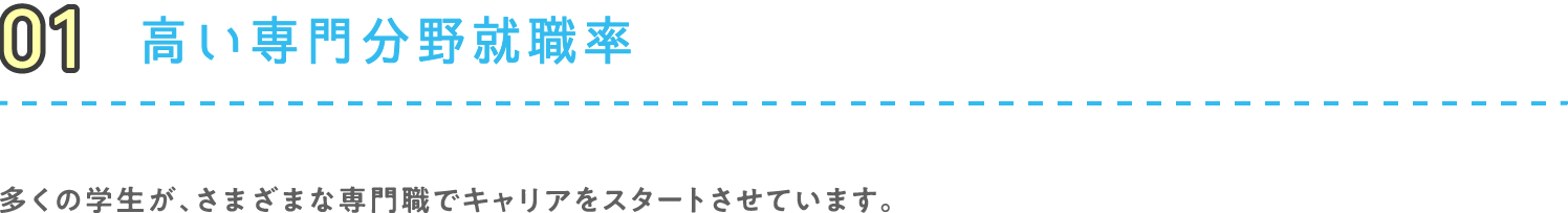 01 高い専門分野就職率 多くの学生が、さまざまな専門職でキャリアをスタートさせています。