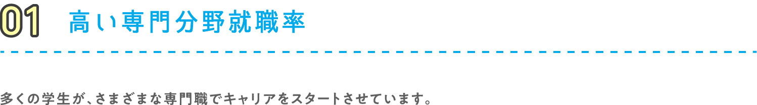 01 高い専門分野就職率 多くの学生が、さまざまな専門職でキャリアをスタートさせています。