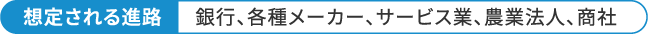 想定される進路 銀行、各種メーカー、サービス業、農業法人、商社